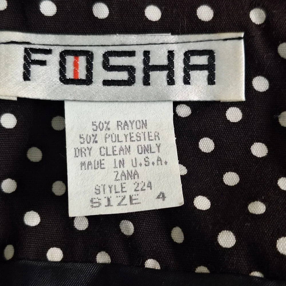 Vintage 80s shoulder pad polka dot floral black dress size 4 - Picture 3 of 6